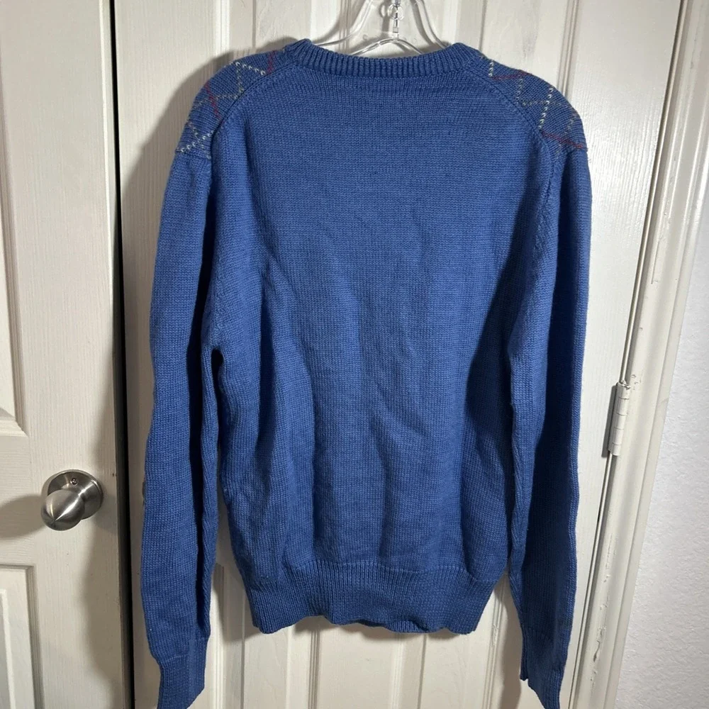 Bill Blass Wool Knit Geometric Pullover Sweater White Men's L Blue Vintage